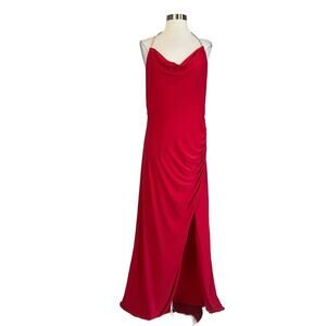 AQUA Women's Formal Dress Size 10 Red Beaded Halter Backless Long Gown